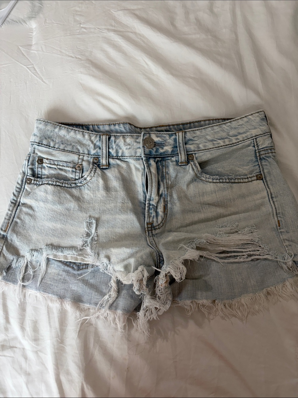 American Eagle Outfitters Light Blue Distressed Denim Shorts